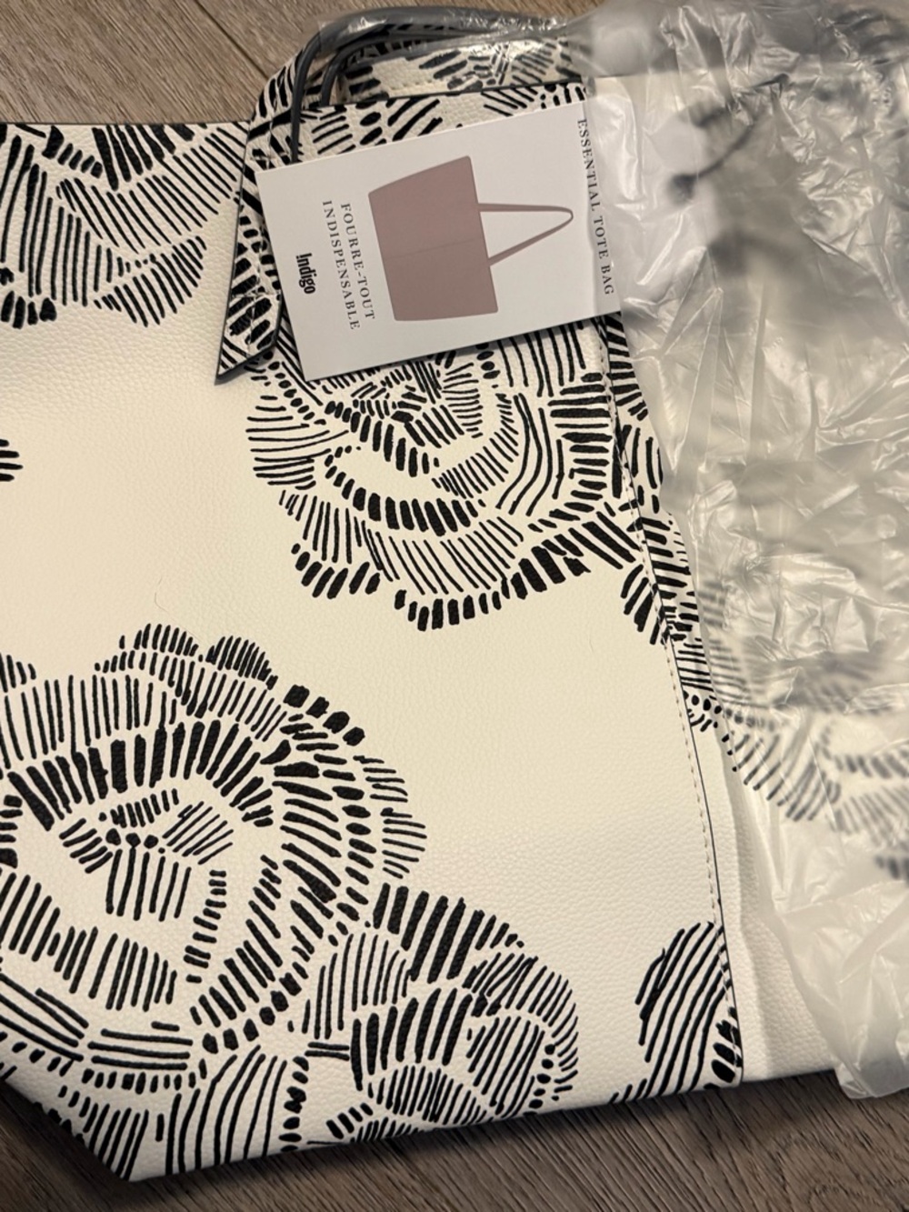 Indigo White Tote with Black Floral Print - Picture 3 of 6